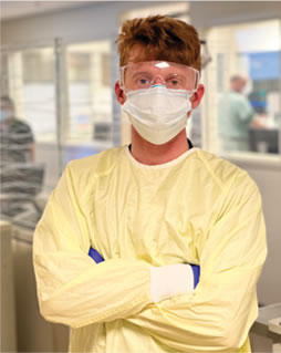 Student in medical protective gear