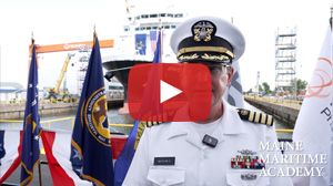 Captain Mac speaks about the opportunities and the work it took to bring the new TS State of Maine to MMA following the Christening Ceremony at Hanwha Philly Shipyard on August 26, 2025.