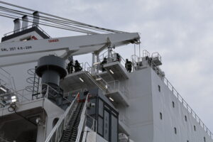 Firefighters on ship