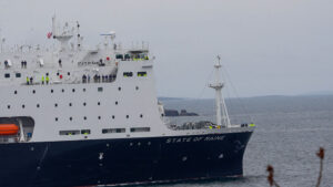 Ship leaving Portland Harbor