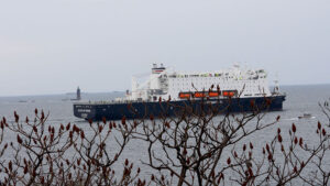 Ship leaving Portland Harbor