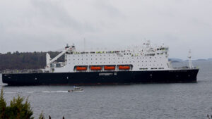 Ship leaving Portland Harbor