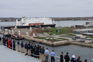 Training ship passing Mass Maritime