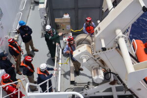 Cadets working to drop the rescue boat