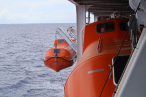 Lifeboat hanging off the side