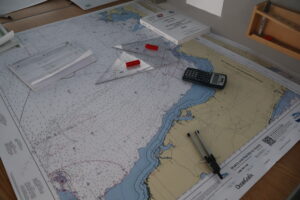 Paper Charts on the training bridge