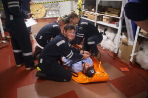 Cadets practicing stretcher use