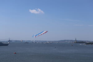 Jet Red, White and Blue flyover Statue of Liberty
